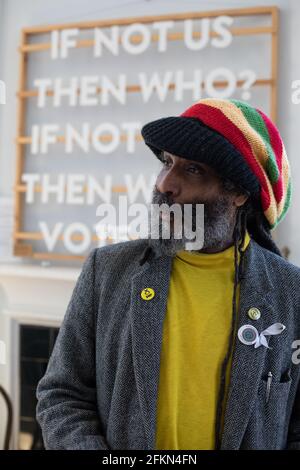 Graham Campbell, Mitglied der Scottish National Party im Glasgow Springburn ward, in den SNP-Büros vor den schottischen Parlamentswahlen am 6. Mai in Edinburgh, Schottland, am 14. April 2021. Stockfoto