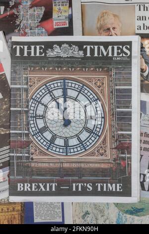 Titelseite der Times am 31. Januar 2020 an dem Tag, an dem das Vereinigte Königreich aus der Europäischen Union "Brexit" machen wollte. Stockfoto