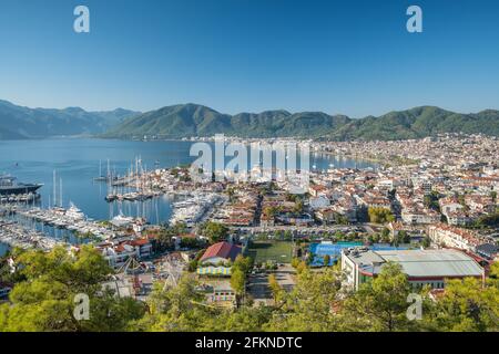 Stadtbild der Kurstadt Marmaris in der Provinz Mugla, Türkei. Stockfoto