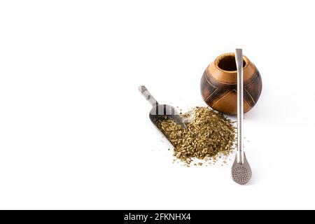 Yerba Mate Tee isoliert auf weißem Hintergrund. Traditionelles argentinisches Getränk Stockfoto