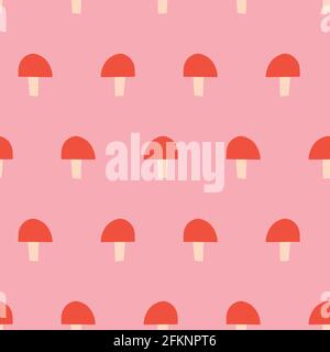 Nahtlose Vektor wiederholen Muster Pilz Pilze abstrakt niedlich. Einfache Pilze wiederholen Hintergrund rosa rot. Oberflächenmuster für Stoff Stock Vektor