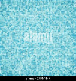 Swimmingpool im Hintergrund. Blick von oben auf die Wasseroberfläche mit Wellen und Sonneneinstrahlung. Blau gefliester Boden. Vektorgrafik für Sommerferien. Einfach zu halten Stock Vektor