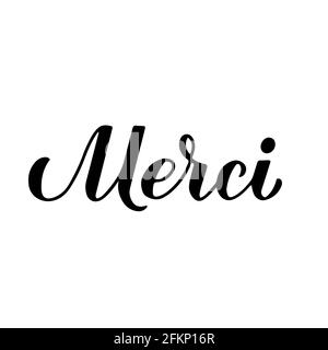 Vielen Dank Kalligraphie Handschriftzug in französischer Sprache isoliert auf weißem Hintergrund. Vektor-Vorlage für Hochzeit Dankeskarte, Tag, Banner, Poster, Stock Vektor