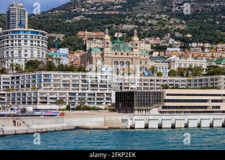 Fürstentum Monaco, Stadtbild mit Casino Monte Carlo, Blick vom Meer Stockfoto