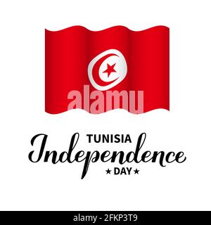 Tunisia Independence Day Schriftzug mit Fahne isoliert auf weiß. Feiertag, der am 20. März gefeiert wird. Vektorvorlage für Typografie Poster, Banner, Begrütin Stock Vektor