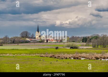 Svanninge alte Kirche in den Hügeln bei Faaborg, Dänemark Stockfoto