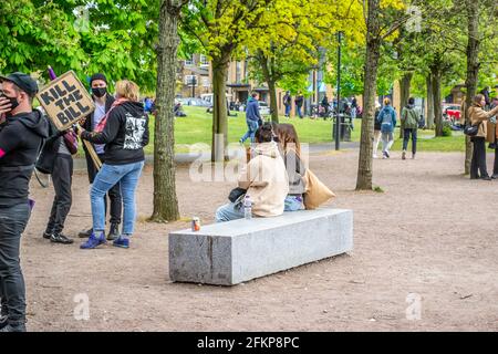 VAUXHALL, LONDON, ENGLAND – 1. Mai 2021: Demonstranten bei einem MORD PROTESTIEREN IN London GEGEN DEN GESETZESENTWURF Stockfoto