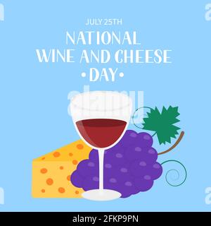 National Wine and Cheese Day Typografie-Poster. Lustiger amerikanischer Urlaub. Vektorvorlage für Banner, Flyer, Aufkleber, Postkarte, T-Shirt, Usw. Stock Vektor