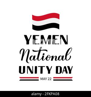 Yemen Unity Day Schriftzug mit Flagge. Nationalfeiertag am 22. Mai. Vektor-Vorlage für Banner, Typografie Poster, Flyer, Grußkarte, etc. Stock Vektor