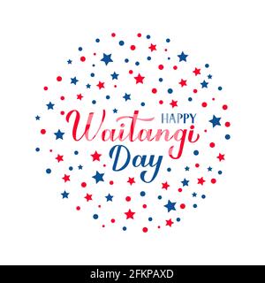 Happy Waitangi Day Kalligraphie Hand Schriftzug isoliert auf weiß. Weihnachtskarte für Neuseeland. Einfache Bearbeitung von Vektorvorlagen für Typografie-Poster Stock Vektor