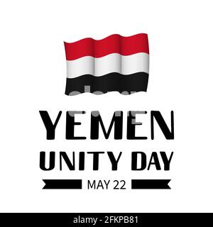 Yemen Unity Day Schriftzug mit Flagge. Nationalfeiertag am 22. Mai. Vektor-Vorlage für Banner, Typografie Poster, Flyer, Grußkarte, etc. Stock Vektor