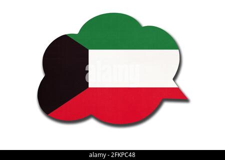 3d-Sprechblase mit kuwaitischer Nationalflagge auf weißem Hintergrund isoliert. Sprechen und lernen Sie Arabisch. Symbol des Staates Kuwait. Weltkommunikation Stockfoto