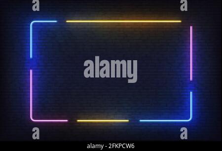 Neon-Rahmen bunte Vorlage. Leichtes Bannerdesign. Vektor leuchtendes Rechteck Schild Stock Vektor