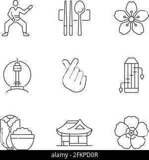 Koreanische Kultur lineare Symbole gesetzt Stock Vektor