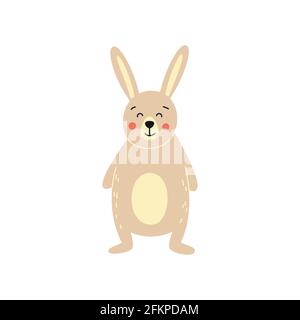 Niedliche Cartoon-Kaninchen, Hase. Handgezeichnete Vektor-Illustration. Kann verwendet werden, um Baby-T-Shirts, trendigen Druck, Babykleidung, Grußkarten und invitati zu drucken Stock Vektor
