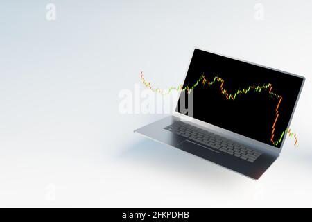 forex-Aktienchart und Laptop für den Handel im Devisenmarkt, Forex-Trading-Banner, 3d-Illustration Rendering Stockfoto
