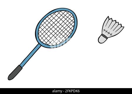 Cartoon Vektordarstellung von Badminton, Schläger und Ball, Federball. Stock Vektor
