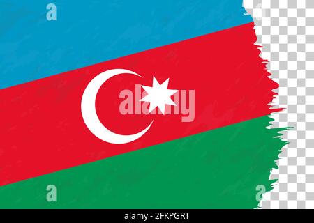 Horizontale abstrakte Grunge gebürstete Flagge Aserbaidschans auf transparentem Gitter. Vektorvorlage. Stock Vektor