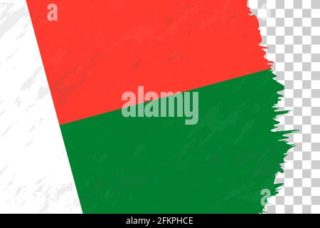 Horizontale abstrakte Grunge gebürstete Flagge Madagaskars auf transparentem Gitter. Vektorvorlage. Stock Vektor