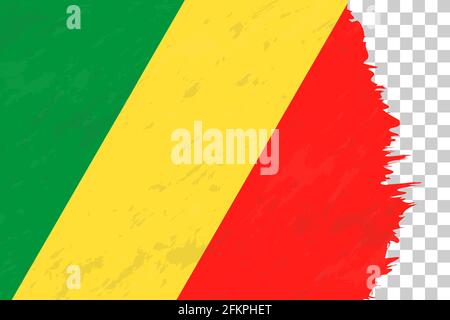 Horizontale abstrakte Grunge Brushed Flagge des Kongo auf transparentem Gitter. Vektorvorlage. Stock Vektor
