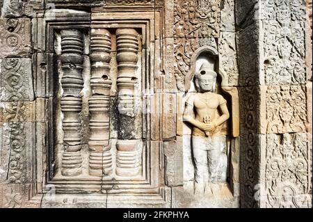 Bas Relief am Preah Kahn Tempel. Siem Reap. Kambodscha Stockfoto