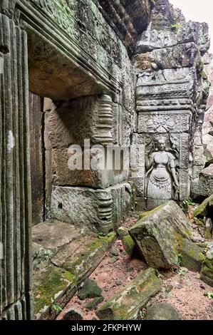 Bas Relief am Preah Kahn Tempel. Siem Reap. Kambodscha Stockfoto