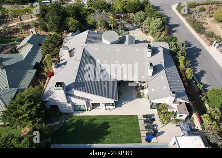 Eine Luftaufnahme des Los Angeles Rams Draft House in Ellice St, Sonntag, 2. Mai 2021, in Malibu, Kalif. Stockfoto