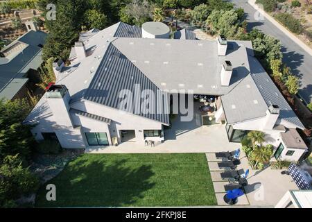 Eine Luftaufnahme des Los Angeles Rams Draft House in Ellice St, Sonntag, 2. Mai 2021, in Malibu, Kalif. Stockfoto