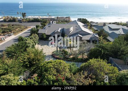 Eine Luftaufnahme des Los Angeles Rams Draft House in Ellice St, Sonntag, 2. Mai 2021, in Malibu, Kalif. Stockfoto