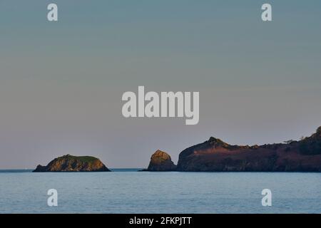 Abendsonne am Monkstone Point, von Saundersfoot Harbour, Saundersfoot, Pembrokeshire, Wales aus gesehen Stockfoto