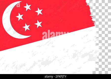 Horizontale abstrakte Grunge gebürstete Flagge Singapurs auf transparentem Gitter. Vektorvorlage. Stock Vektor