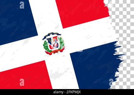 Horizontale abstrakte Grunge gebürstete Flagge der Dominikanischen Republik auf transparentem Gitter. Vektorvorlage. Stock Vektor