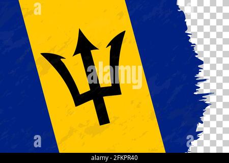 Horizontale abstrakte Grunge Brushed Flagge von Barbados auf transparentem Gitter. Vektorvorlage. Stock Vektor