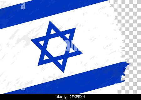 Horizontale abstrakte Grunge gebürstete Flagge Israels auf transparentem Gitter. Vektorvorlage. Stock Vektor