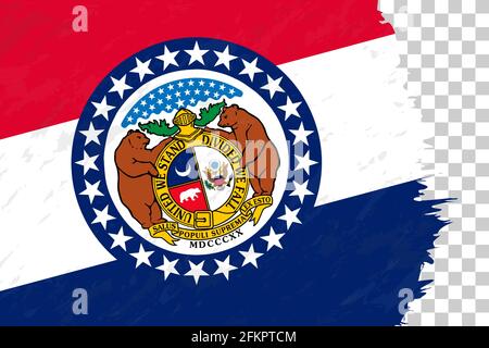 Horizontale abstrakte Grunge Brushed Flagge von Missouri auf transparentem Gitter. Vektorvorlage. Stock Vektor
