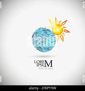 Logo Meer im Kreis und Sonne. Vektorgrafik Stock Vektor