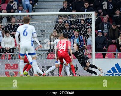 Kamil Wilczek vom FC Kopenhagen erzielte am 3. Mai 2021 im Parkenstadion, Kopenhagen, Dänemark, beim Spiel der dänischen Superliga zwischen dem FC Kopenhagen und Aarhus AGF ihr erstes Tor. Stockfoto