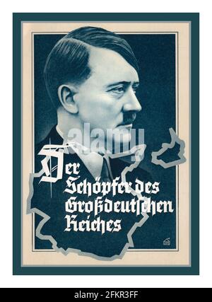 Vintage Adolf Hitler Poster Karte 'Adolf Hitler der Schöpfer des Adolf Hitler, der Schöpfer des Großdeutschen Reich 1930er Jahre Nazi-Deutschland Stockfoto