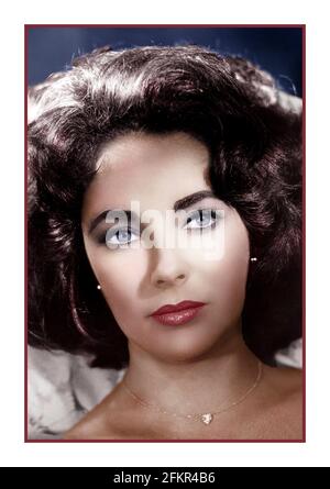 Vintage Retro Elizabeth Taylor Hollywood aus den 50er Jahren Werbestill Portrait Elizabeth Taylor, (vollständig) Dame Elizabeth Rosemond Taylor, (geboren am 27. Februar 1932, London, England – gestorben am 23. März, 2011, Los Angeles, Kalifornien, USA), amerikanische Filmschauspielerin, die für ihre einzigartige Schönheit und ihre Darstellungen von flüchtigen und willensstarken Charakteren bekannt ist. Stockfoto