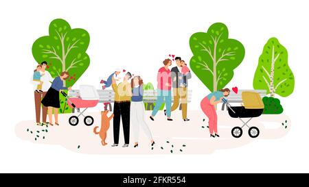 Familienspaziergängen. People mit Kindern im Park, Outdoor-Aktivitäten. Nettes Paar in Liebe Vektor-Illustration Stock Vektor