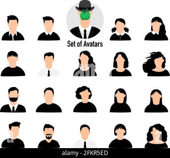 Avatare für Männer und Frauen. Business und lässig menschliche Gesicht Silhouetten, Mann und Frau Cartoon-Foto-Porträts, flache Design-Profil Personen Symbole Stock Vektor