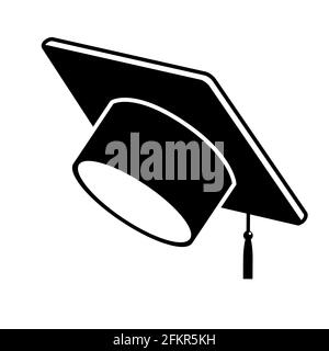 Schwarzes Glyphen-Icon-Vektorobjekt mit Graduiertenkappe auf weißem Hintergrund. Student hat Element. Lernen, Bildung, Abschluss, Erfolgssymbol. Master-Abschluss Stock Vektor