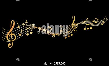 Musikwelle. Goldene Noten Hintergrund. Darstellung von Soundvektoren Stock Vektor
