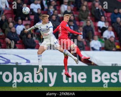 Parken Stadium, Kopenhagen, Dänemark. Mai 2021. Victor Kristiansen vom FC Kopenhagen und JÃ³n Dagur Thorsteinsson von Aarhus AGF bei der Aarhus AGF im Parkenstadion, Kopenhagen, Dänemark. Kim Price/CSM/Alamy Live News Stockfoto