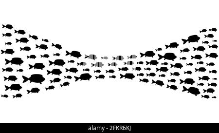 Schule der Fische. Meerestier, Fische Silhouetten. Isolierter Meeresvektor-Hintergrund Stock Vektor