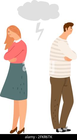 Ehepartner, die sich gegenseitig beleidigt haben. Ehemann und Ehefrau reden nicht, Familie streiten. Scheidung oder Missbrauen Vektordarstellung Stock Vektor