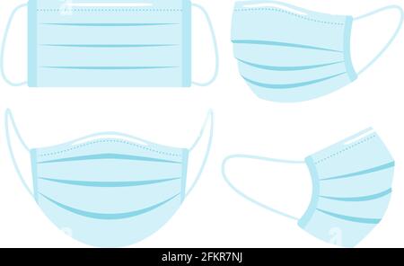 Medizinische Gesichtsmaske. Grippeschutzmasken isoliert auf weißem Hintergrund, Verschmutzung und Virus atmen Atemschutzhülle, Kopf Infektion Hygiene Pflege Prävention Visier, Vektor-Illustration Stock Vektor