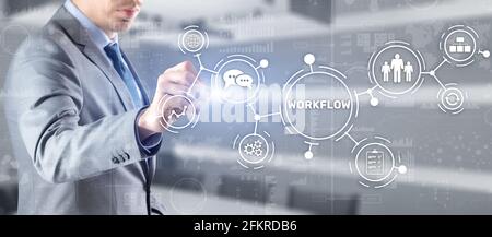 Workflow Repeatability Systematisation Buisness Prozess. Business Technology Internet. Stockfoto
