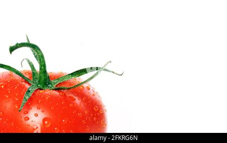 Tomate Desktop-Tapete mit weißem Hintergrund und Blatt Stockfoto