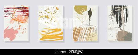 Trendiges Set von Aquarell minimalistischen abstrakten handgemalten Illustrationen. Abstrakte Kompositionen kritzeln verschiedene Formen. Ideal für Design Wanddekoration Stock Vektor